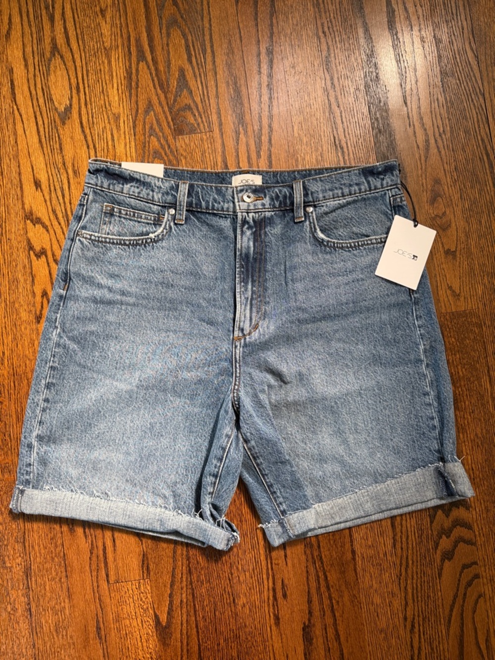 B38 Joe's Jeans Women’s 31 Blue Denim Bermuda Shorts Rolled Distressed Hems